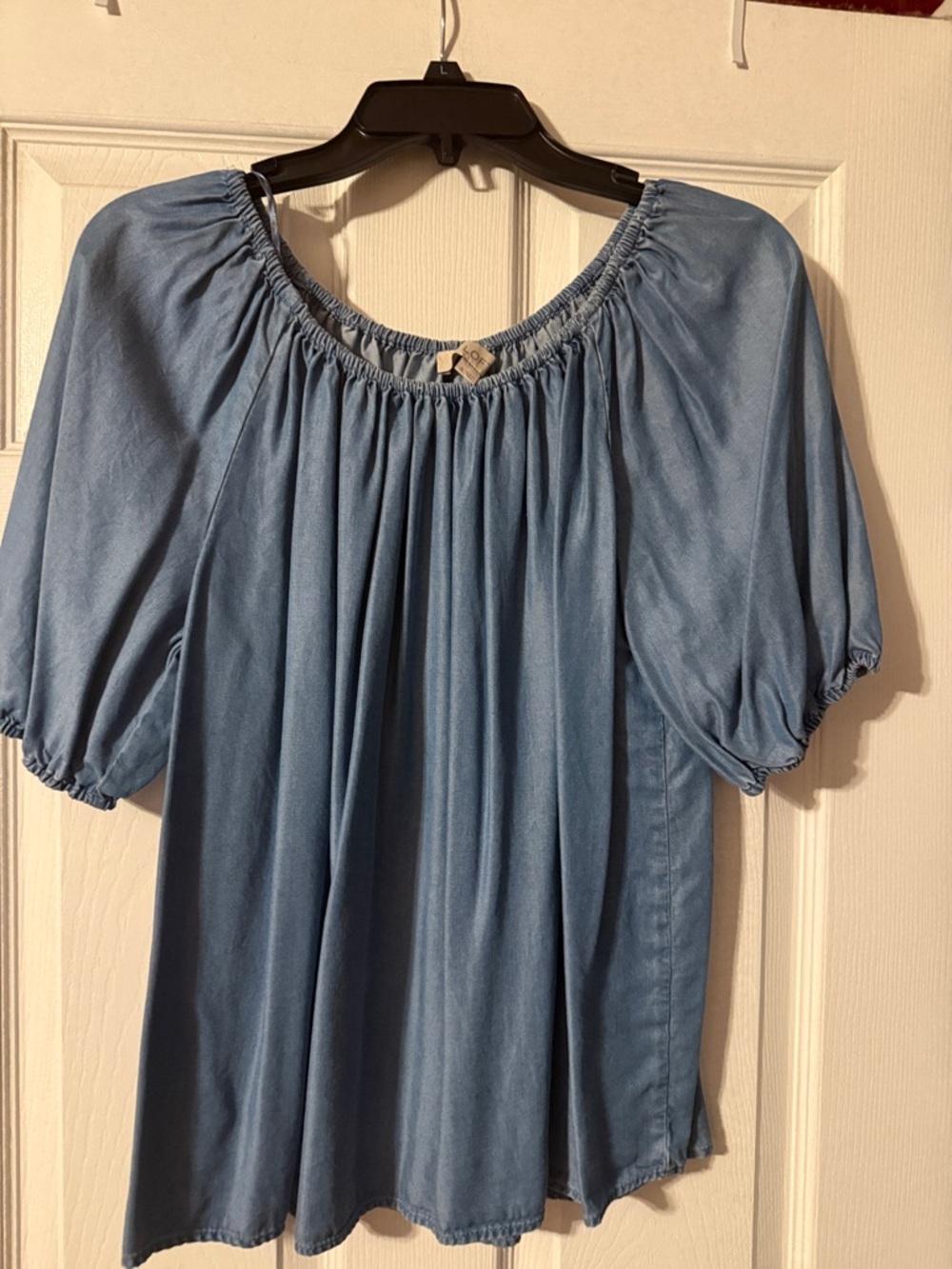 LOFT Light Blue Off-Shoulder Peasant Blouse